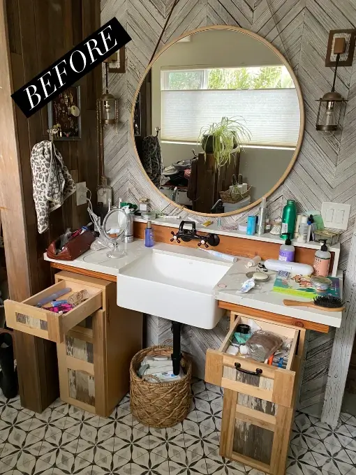 bathroom vanity before organization