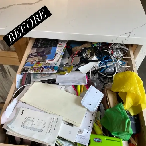 Messy junk drawer